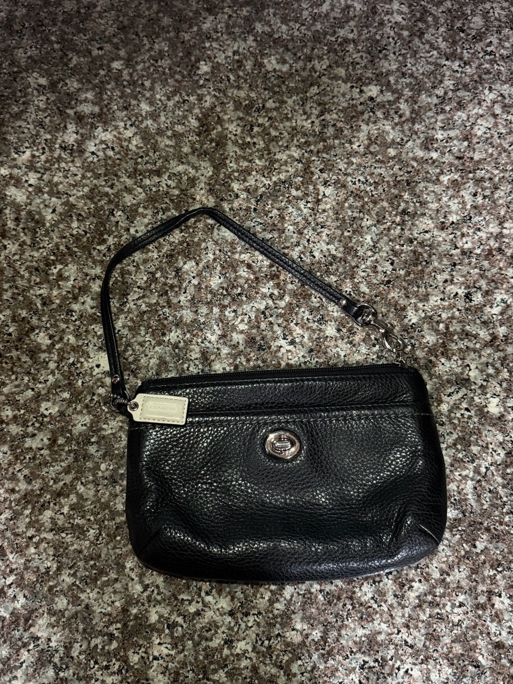 Coach Black Pebbled Leather Turnlock Wristlet with Detachable Strap